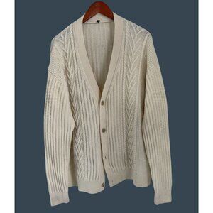 Muji Wool Knit White Cardigan Sweater XL Made In Thailand